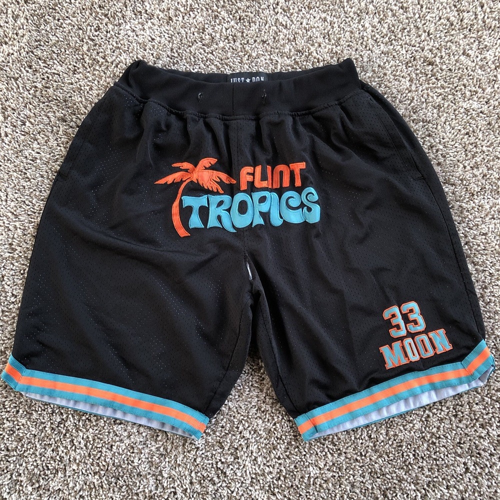 Just Don Jackie Moon Flint Tropics Shorts Men Size XL Black Embroidered USA Made